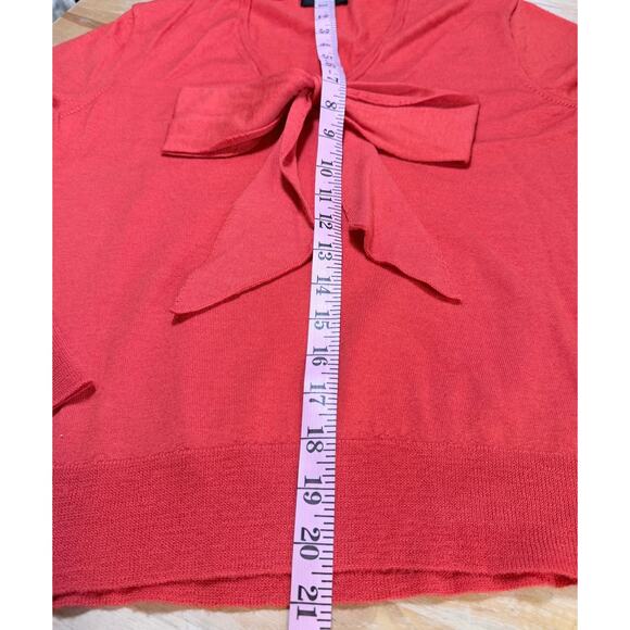 J. Crew 100% Merino Wool V-Neck Sweater Bow Lightweight S Orange Travel Preppy - Picture 7 of 8